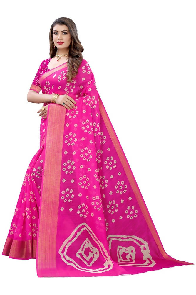 Vamika Pink Color Linen Jari Border Saree | Grocsy