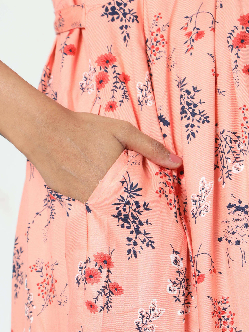 Manet Three Fourth Maternity Dress Floral Print With Concealed Zipper Nursing Access - Orange | Grocsy