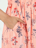 Manet Three Fourth Maternity Dress Floral Print With Concealed Zipper Nursing Access - Orange | Grocsy