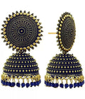 Mominos Fashion Joharkamal Gold-Polished Meenakari Jhumkas For Women & Girls (Blue)