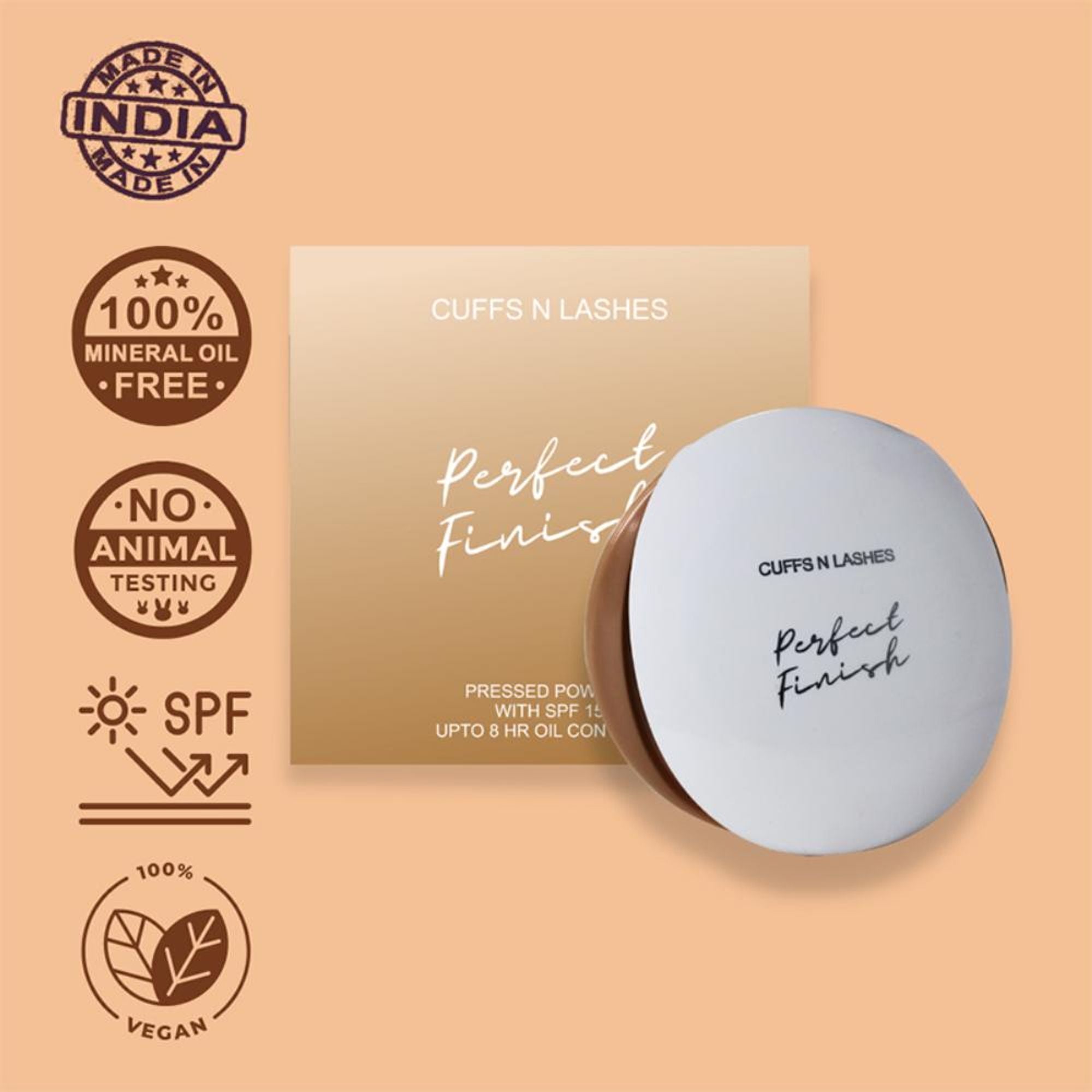 CUFFS N LASHES Perfect Finish Pressed Powder Compact With SPF 15 - 04 Golden Caramel | Grocsy