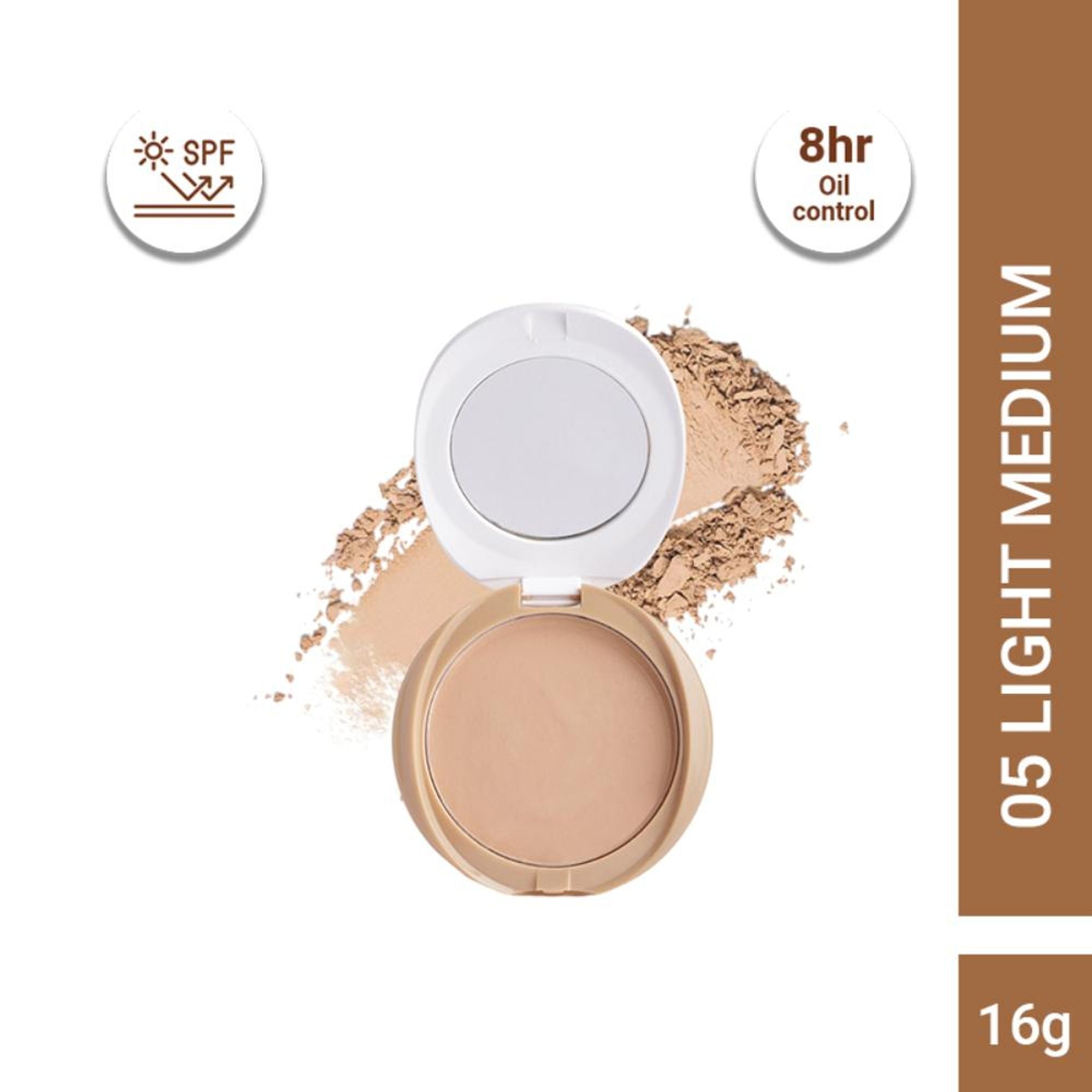 CUFFS N LASHES Perfect Finish Pressed Powder Compact With SPF 15 - 05 Light Medium | Grocsy