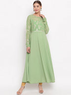 Janasya Women Green Printed Anarkali Kurta | Grocsy