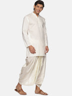 Sethukrishna Men Cream-Coloured Striped Pure Cotton Kurta with Dhoti Pants | Grocsy