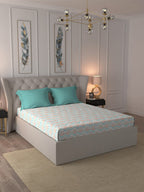 MYTRIDENT Orange Blue Ethnic Motifs Pure Cotton 120 TC Queen Bedsheet With 2 Pillow Covers | Grocsy