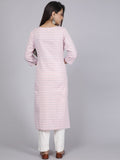 HERE&NOW Pink Embroidered Sequinned Pure Cotton Kurta with Trousers & With Dupatta | Grocsy