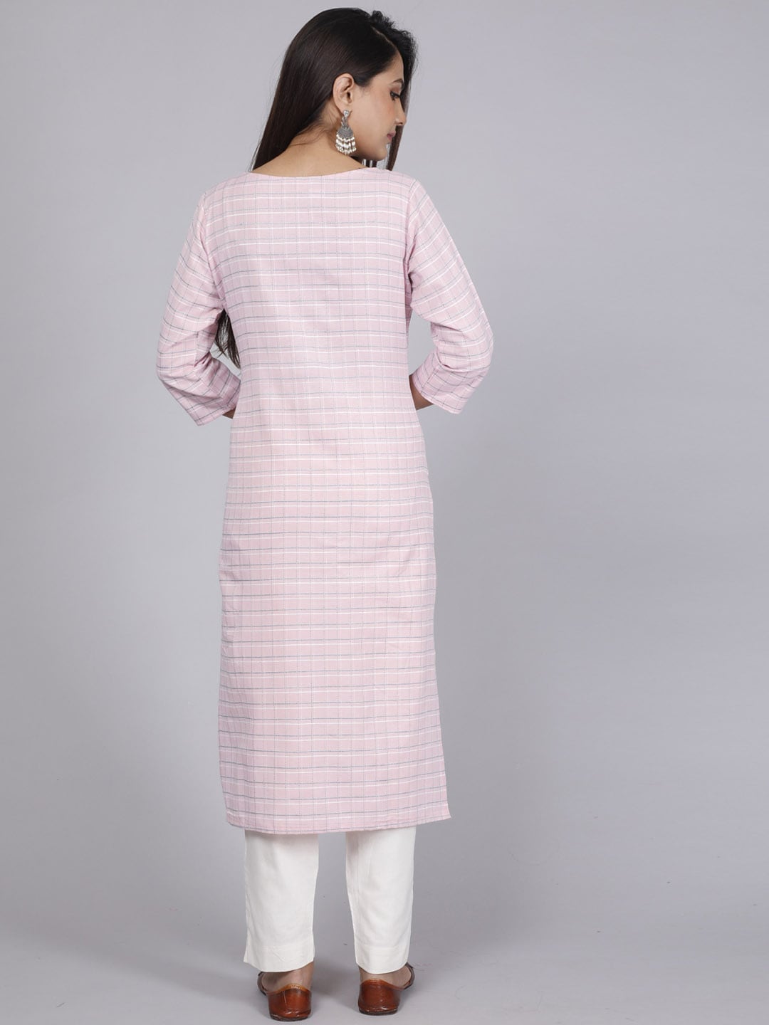 HERE&NOW Pink Embroidered Sequinned Pure Cotton Kurta with Trousers & With Dupatta | Grocsy