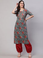 Aks Floral Printed Regular Gotta Patti Kurta with Harem Pants | Grocsy