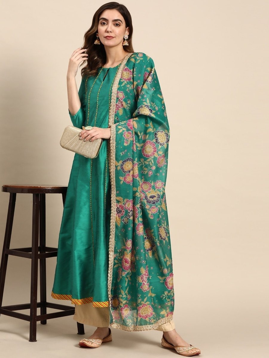 All About You Women Keyhole Neck A-Line Kurta & Dupatta | Grocsy