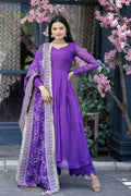 Jyoti Fashion Women's Purple Tabby Silk Designer Kurta with Trouser & Dupatta | Grocsy
