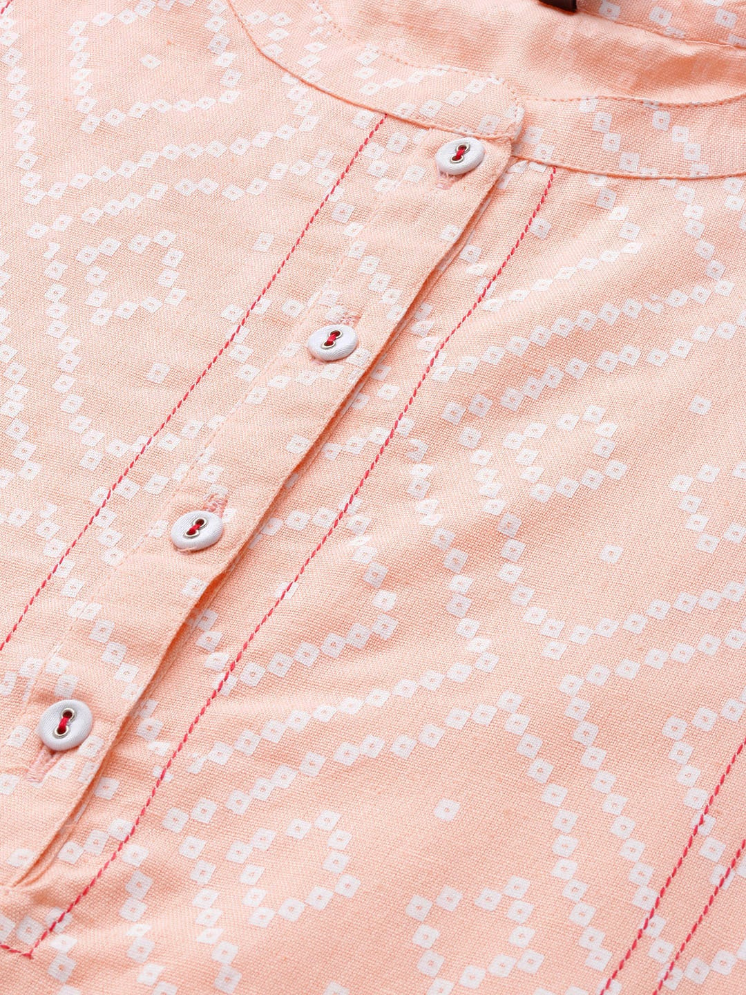 HERE&NOW Women Peach-Coloured & White Bandhani Print Straight Kurta | Grocsy
