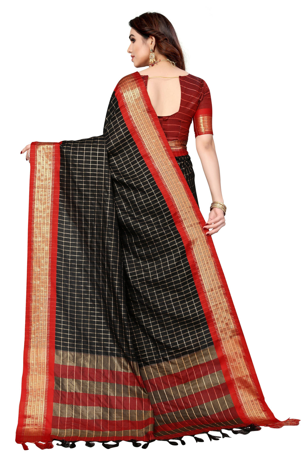 Vamika Weaving Black Cotton Silk Saree | Grocsy