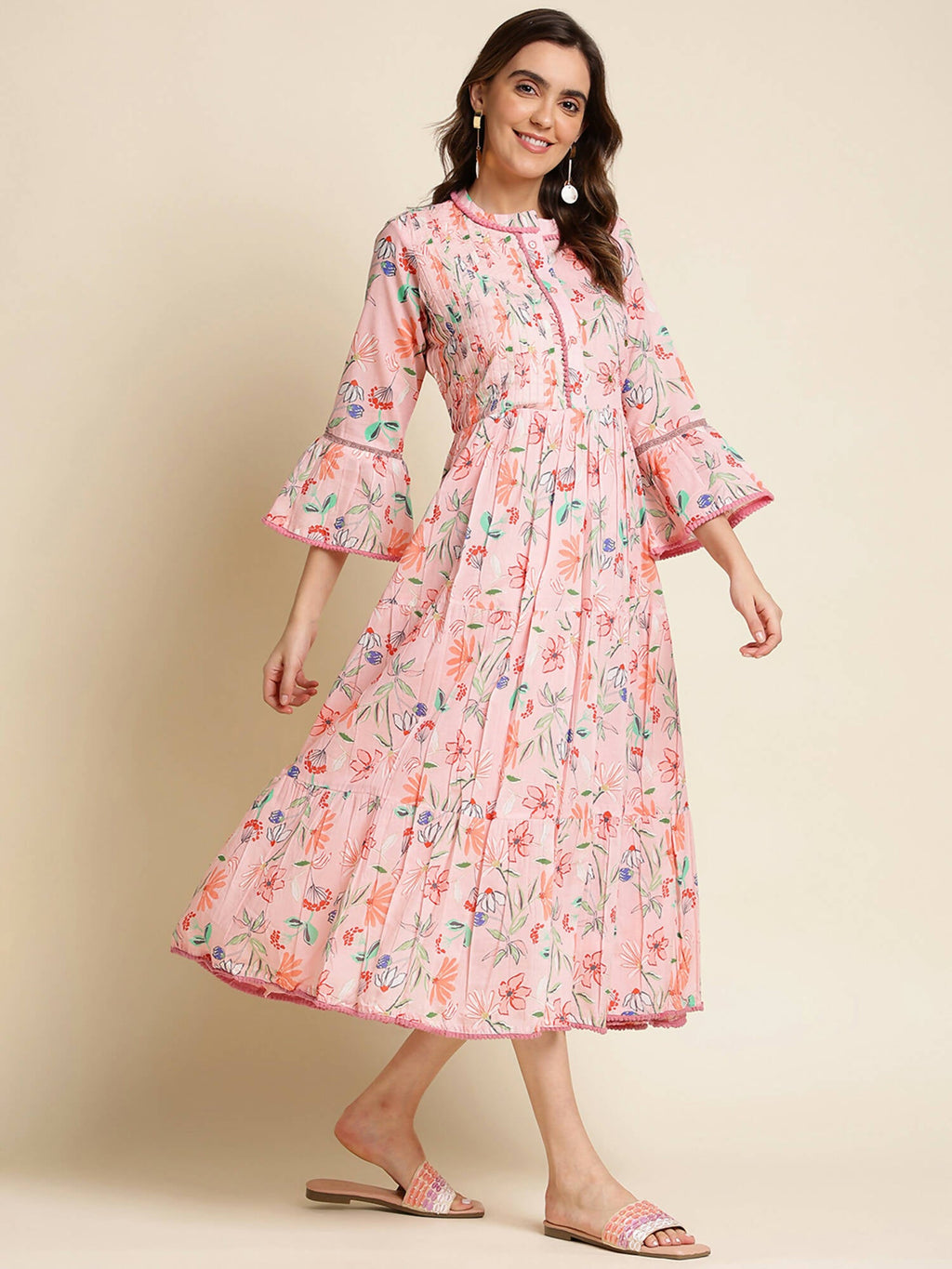 Pink Cotton Floral Printed Dress - Nandani | Grocsy