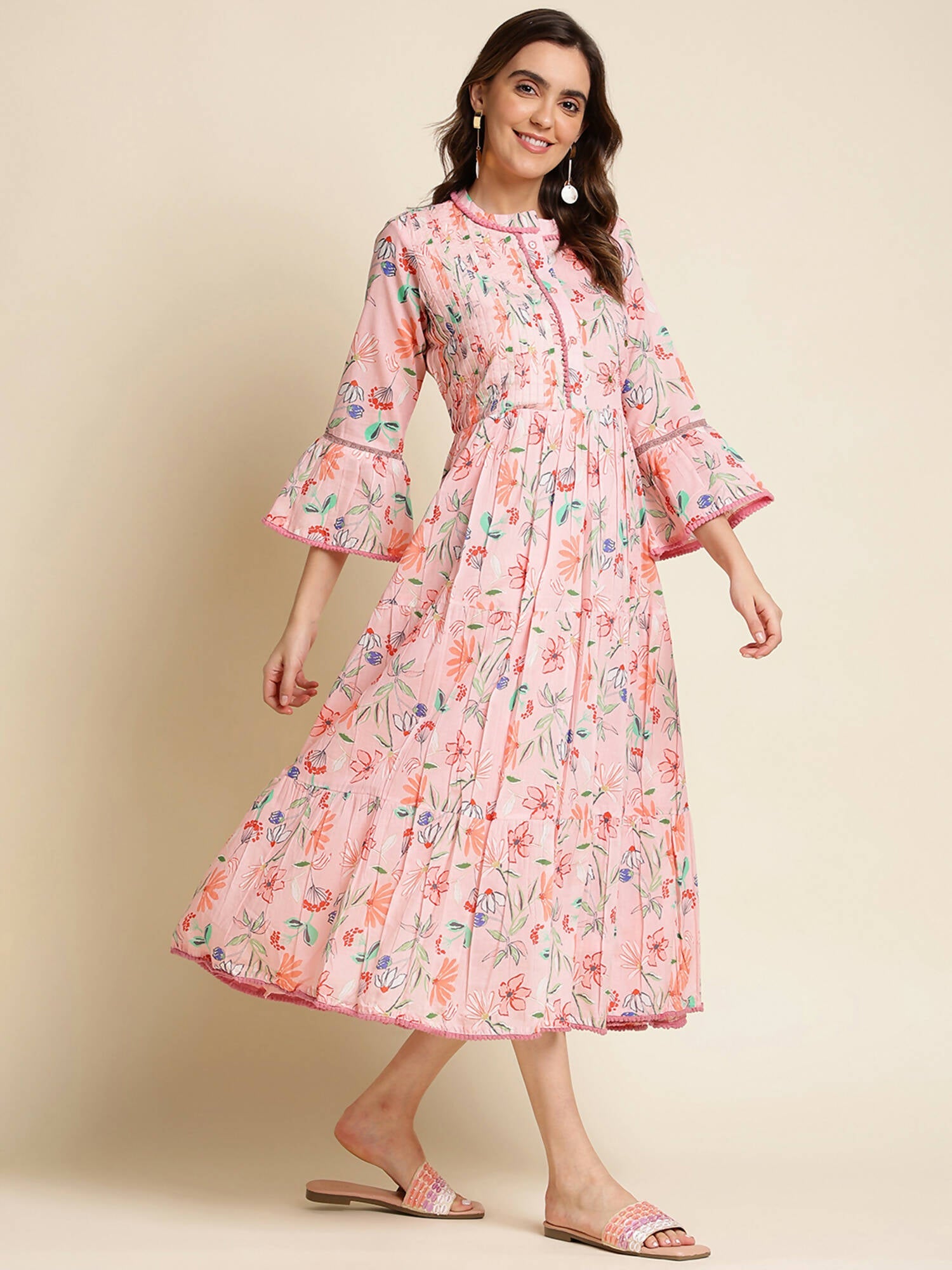 Pink Cotton Floral Printed Dress - Nandani | Grocsy