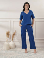 Joban Fashion Women's Royal Blue Co-Ord Set V Neck | Grocsy