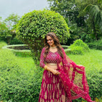 Jyoti Fashion Graceful Cherry Red Faux Georgette Jari Embroidery Lehenga Choli with Dupatta | Grocsy