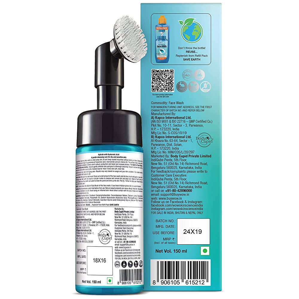 Wow Skin Science Hyaluronic Acid Foaming Face Wash With Built-In Brush | Grocsy