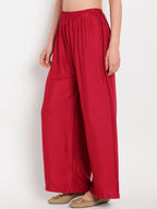 TAG 7 Women Maroon Solid Flared Palazzos | Grocsy