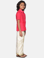 Sethukrishna Boys Rose & White Shirt & Dhoti | Grocsy