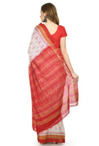 Vamika Sambalpuri Ikat Cotton Dehabandha Badafula White & Light Red Saree | Grocsy