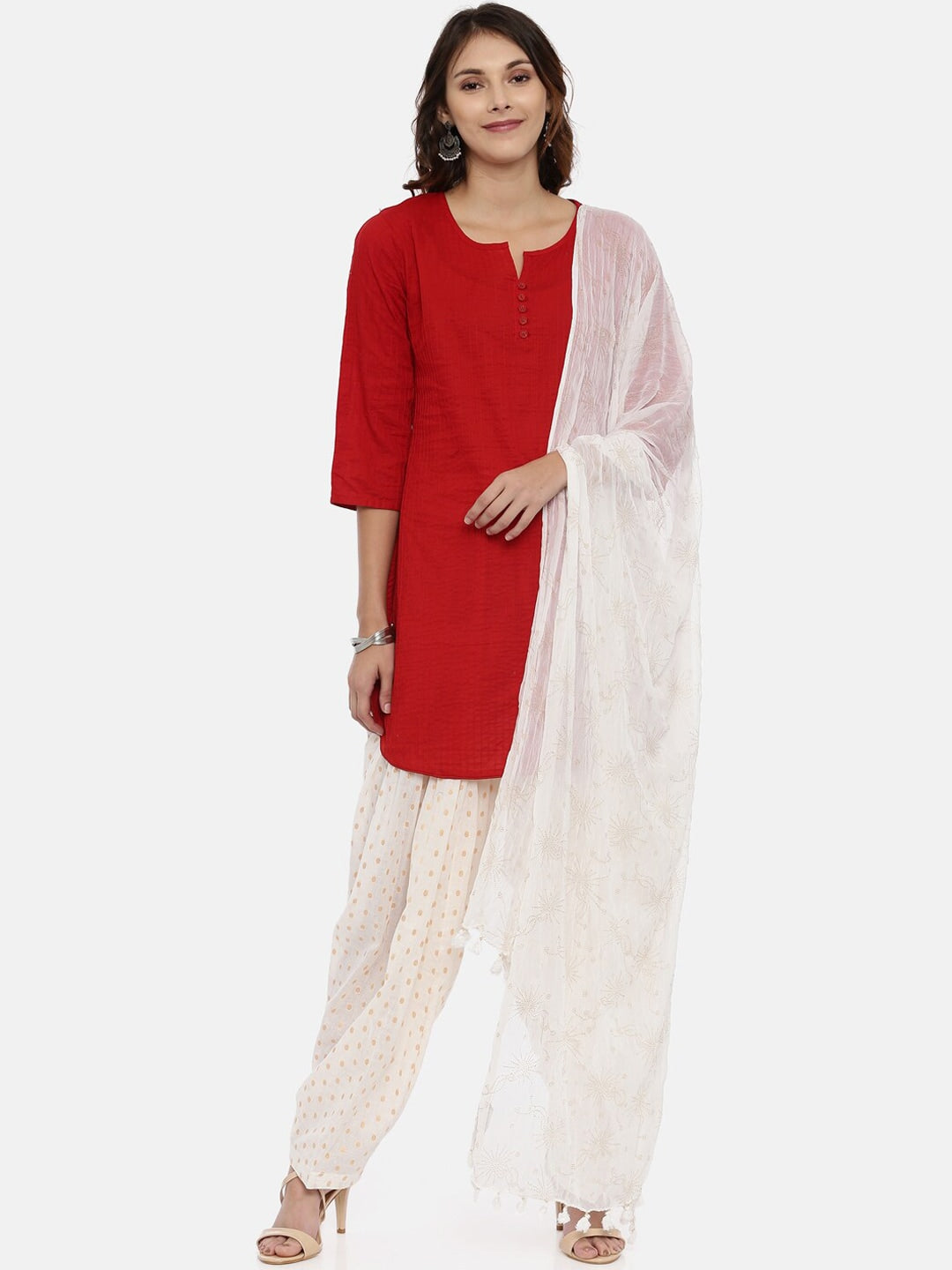 Souchii White & Gold Printed Dupatta | Grocsy