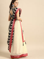 Sangria Off-White & Black Pure Linen Printed Saree | Grocsy