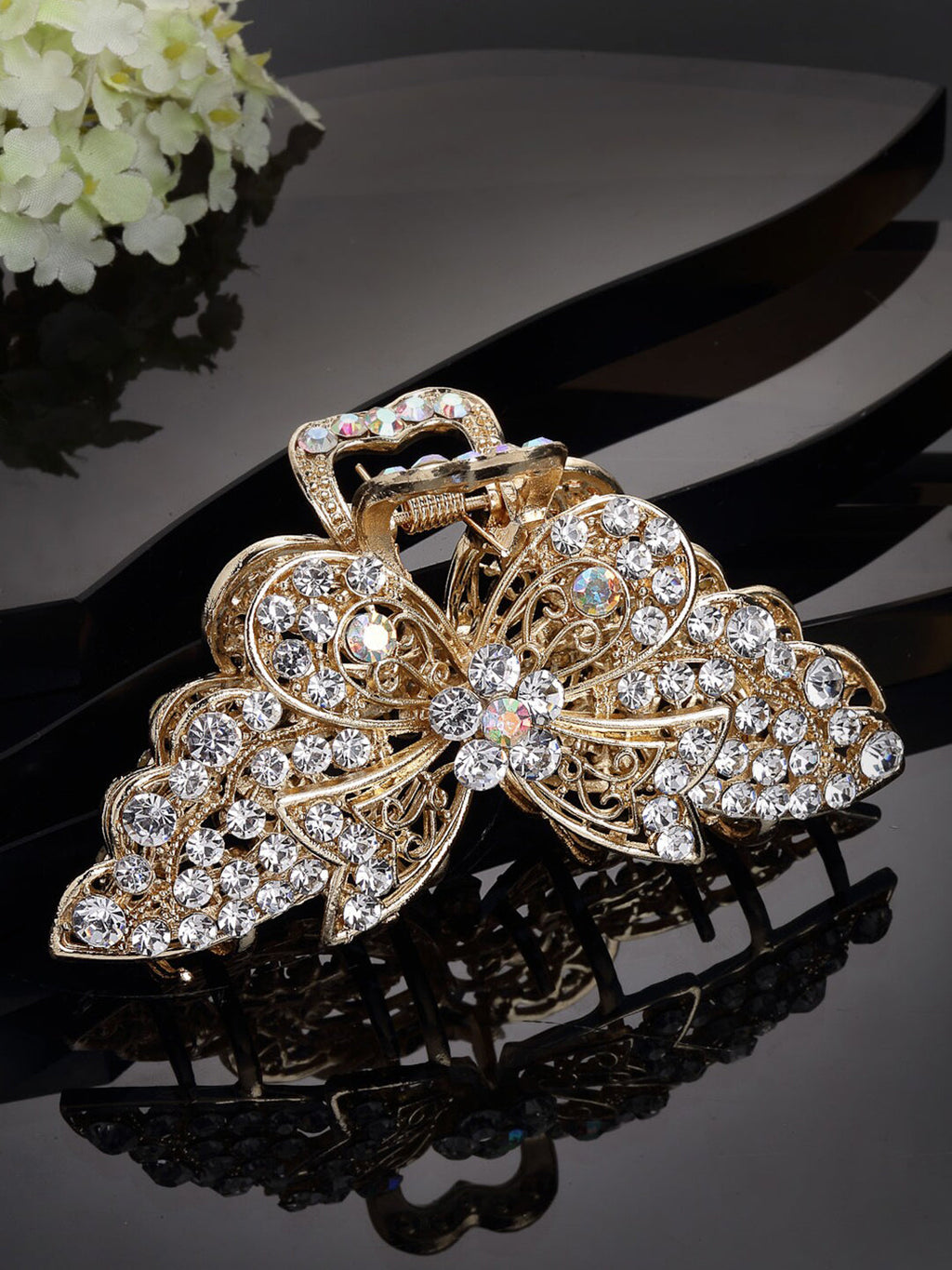 Panash Women Gold-Toned & White Embellished Claw Clip | Grocsy