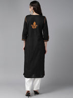 ADA Ethnic Motifs Embroidered Chikankari Cotton Straight Kurta | Grocsy