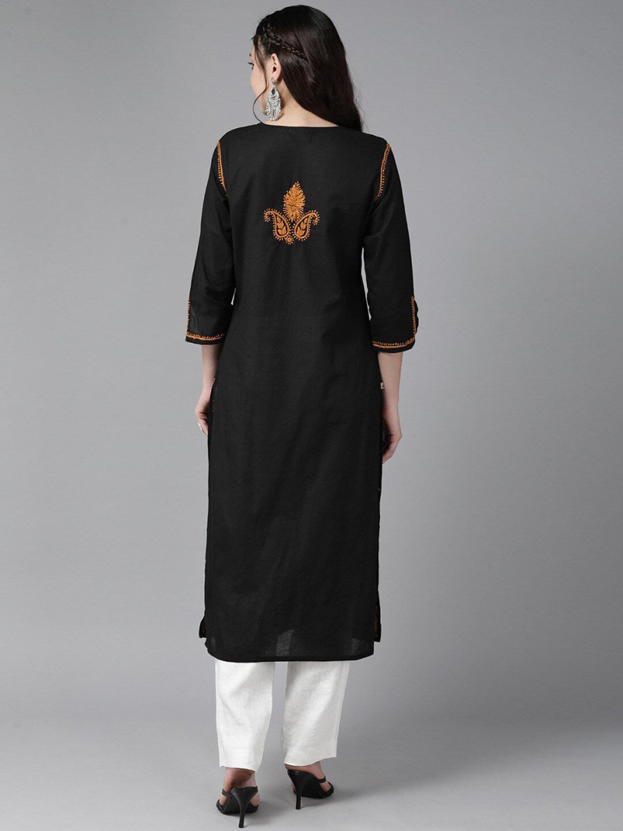 ADA Ethnic Motifs Embroidered Chikankari Cotton Straight Kurta | Grocsy