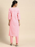 All About You Women Pink Ethnic Motifs Printed Pure Cotton Kurta with Trousers | Grocsy
