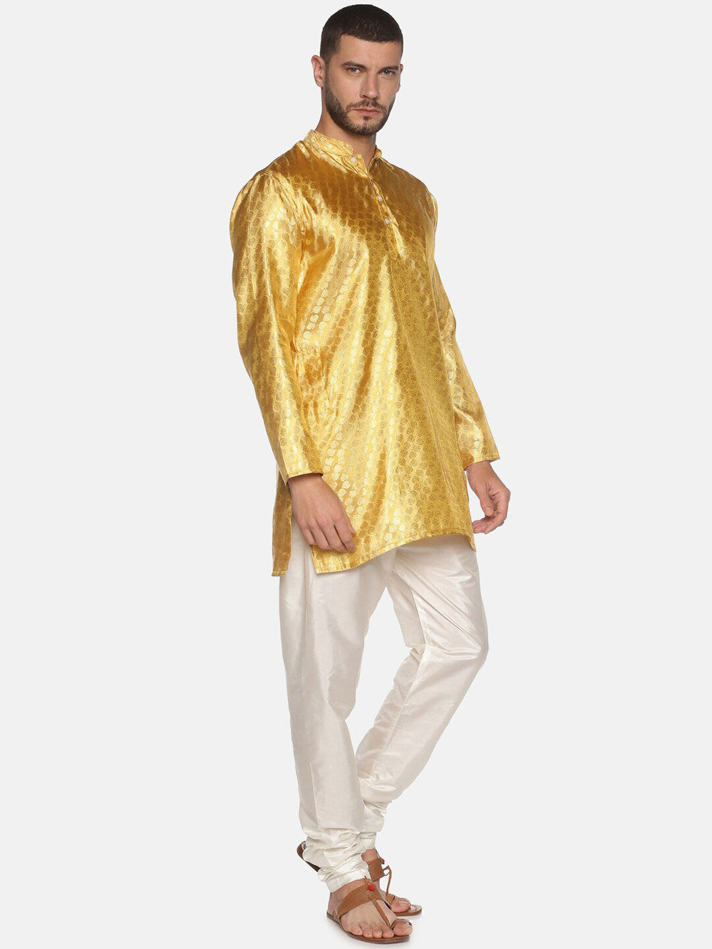 Sethukrishna Mens Gold-Toned Kurta with Pyjamas | Grocsy