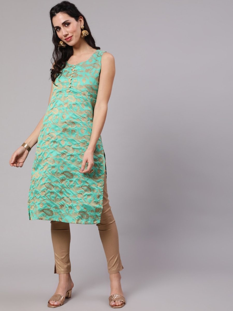 Aks Woven Design Round Neck Straight Kurta | Grocsy