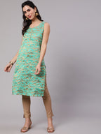 Aks Woven Design Round Neck Straight Kurta | Grocsy