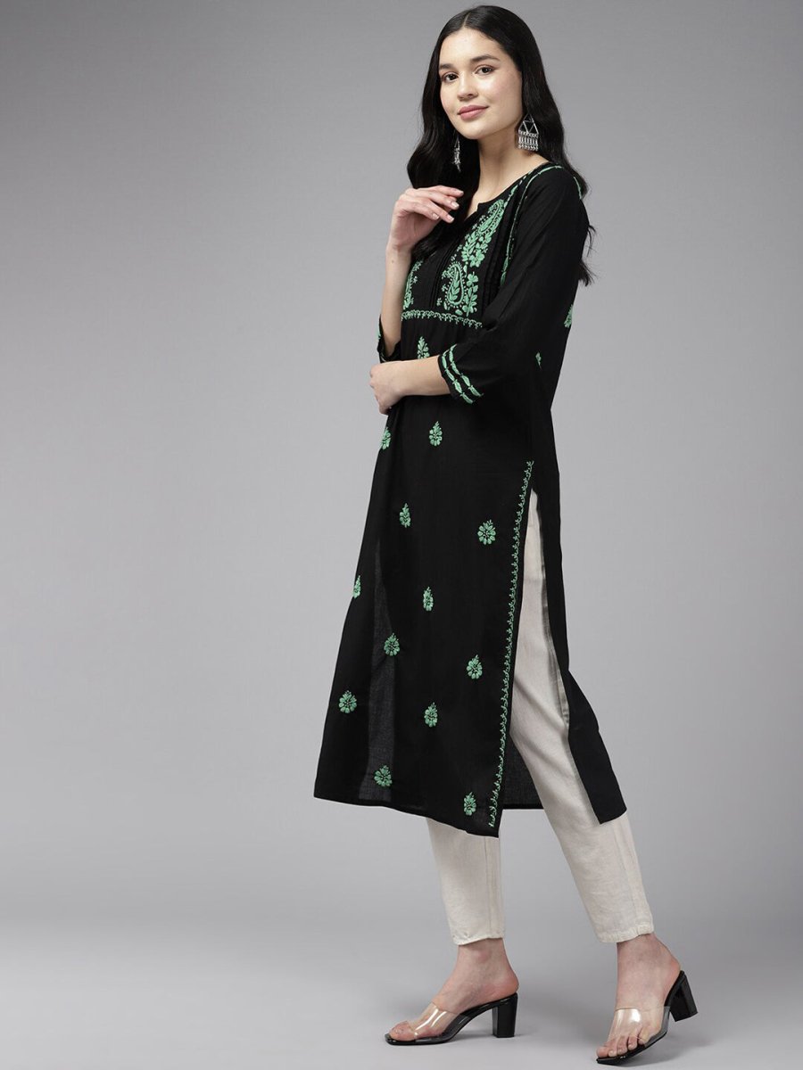ADA Ethnic Motifs Embroidered Chikankari Cotton Straight Kurta | Grocsy
