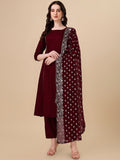 HERE&NOW Maroon & White Gotta Patti Kurta with Trousers & Dupatta | Grocsy