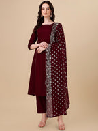 HERE&NOW Maroon & White Gotta Patti Kurta with Trousers & Dupatta | Grocsy