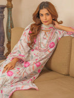 Sangria Floral Printed Pleated A-Line Kurta With Palazzos & Dupatta | Grocsy