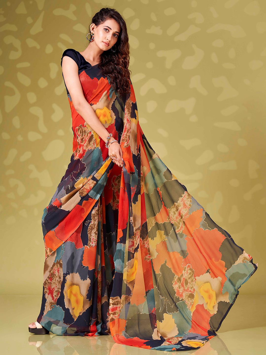 Tikhi Imli Abstract Printed Ready To Wear Saree | Grocsy
