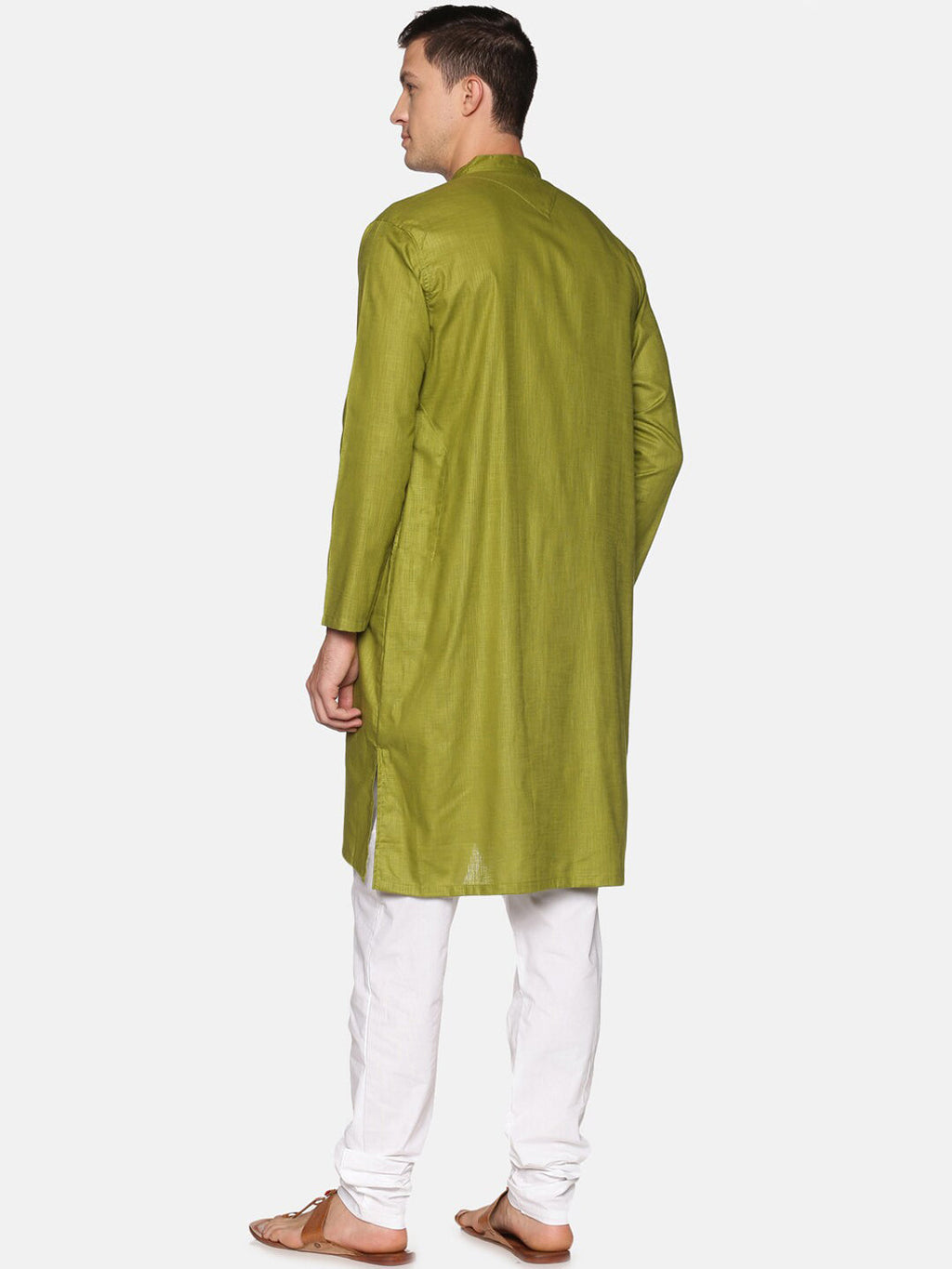 Sethukrishna Men Green Angrakha Pure Cotton Kurta with Pyjamas | Grocsy