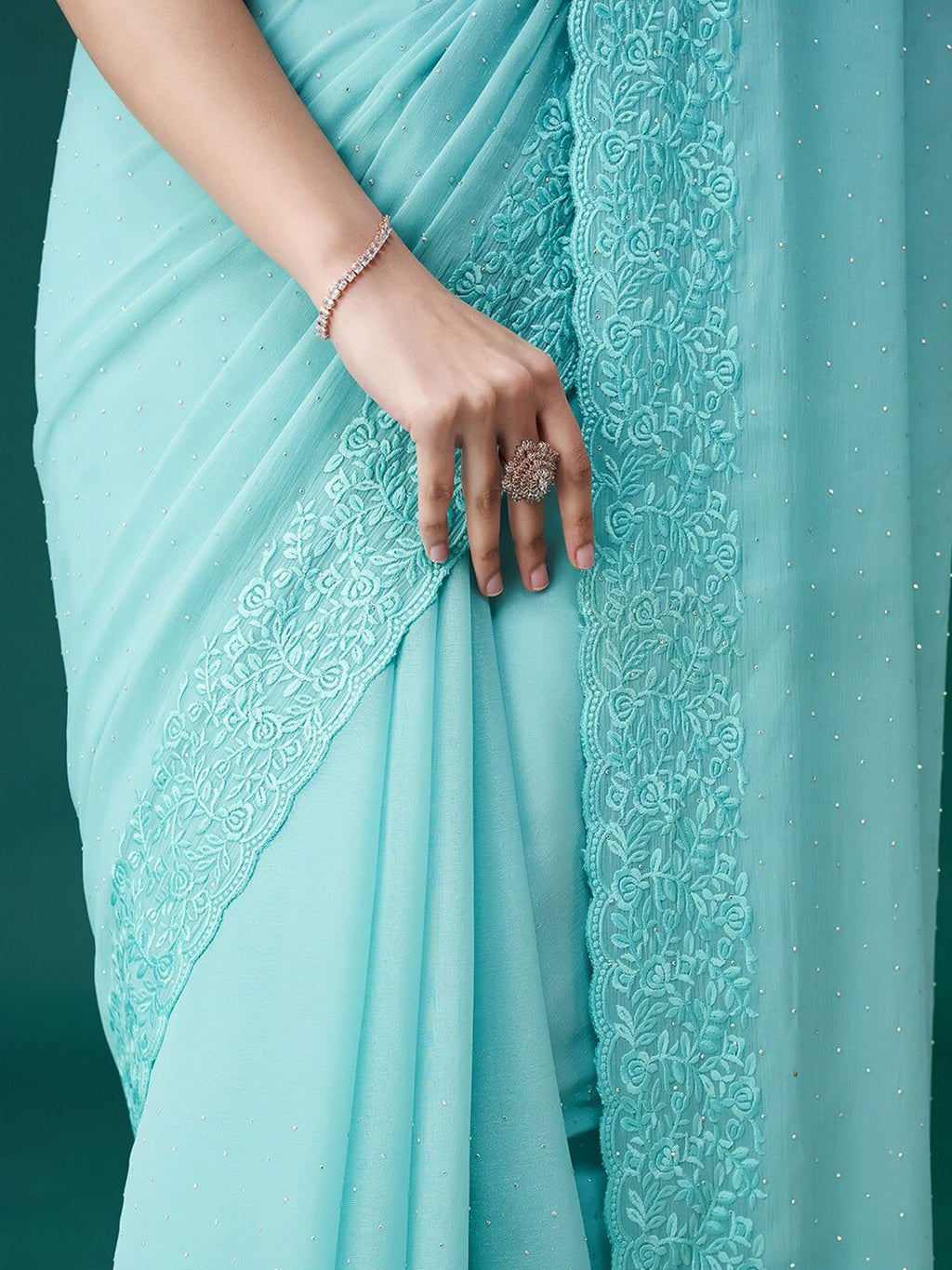 kasee Ethnic Motifs Embroidered Embellished Saree | Grocsy