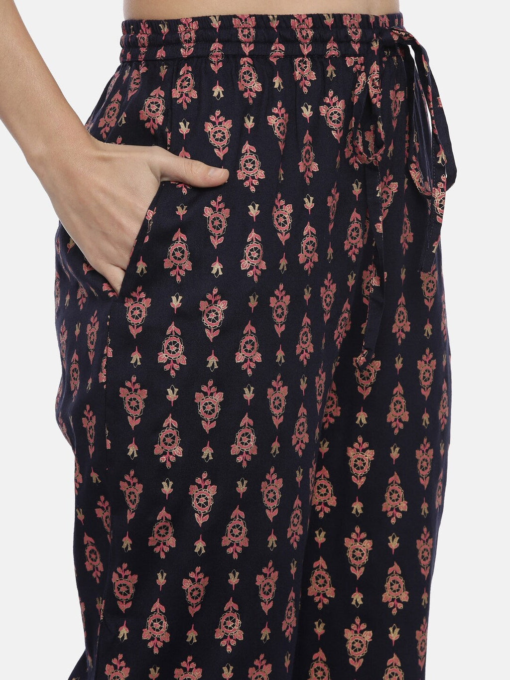 Souchii Navy Blue & Pink Printed Kurta with Palazzos | Grocsy