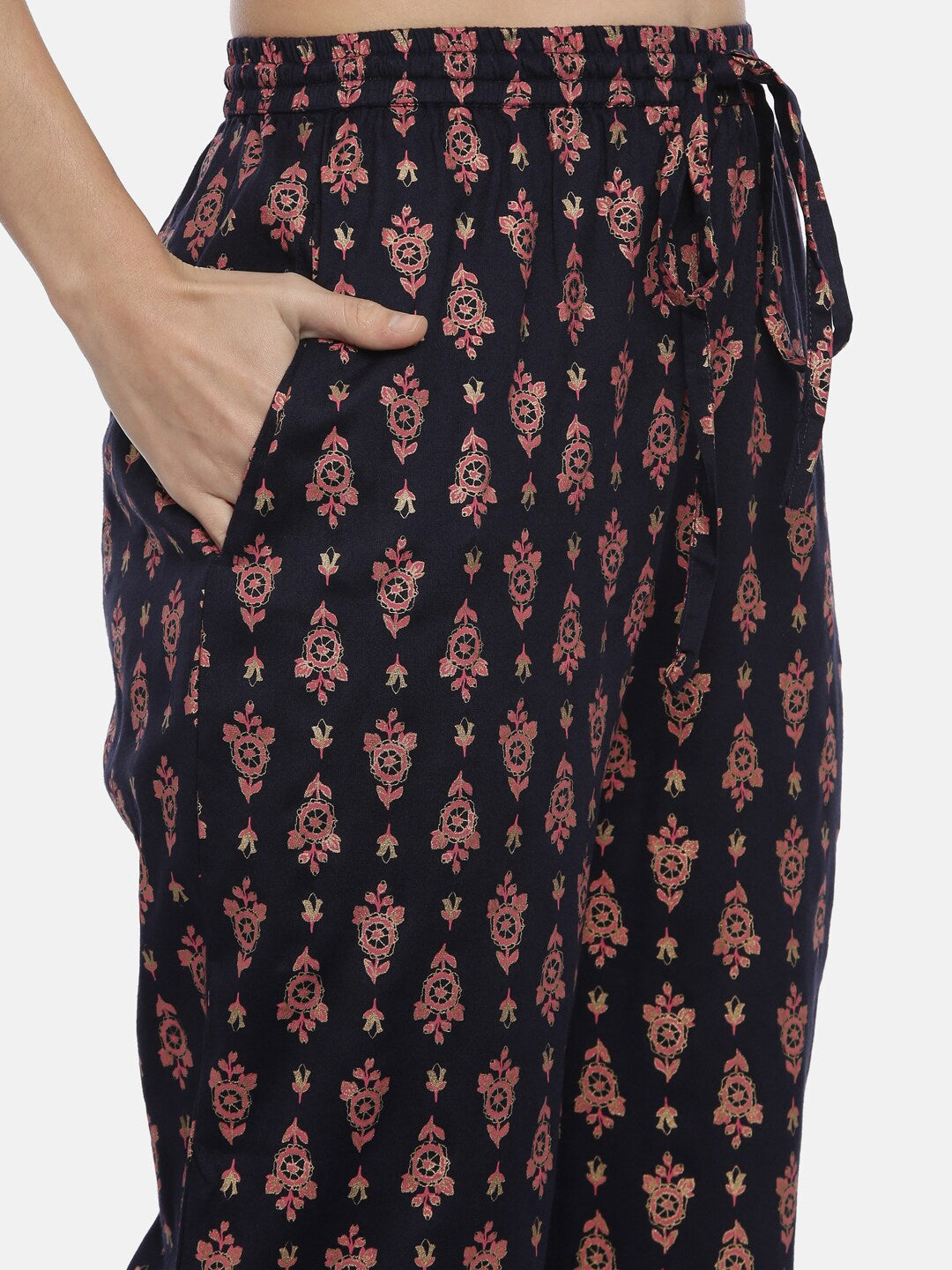 Souchii Navy Blue & Pink Printed Kurta with Palazzos | Grocsy