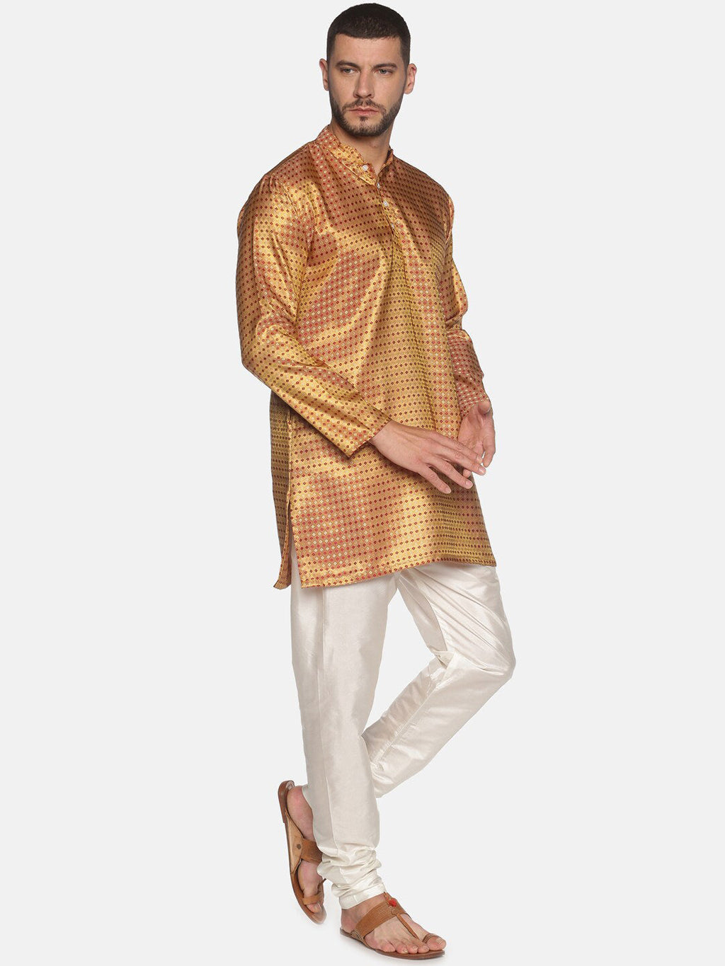 Sethukrishna Men Red Ethnic Motifs Kurta with Churidar | Grocsy