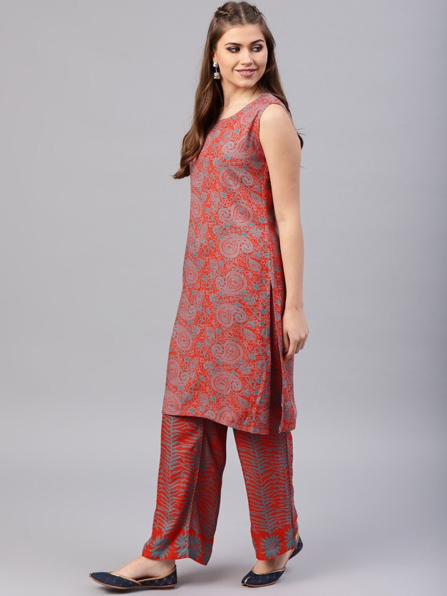 Aks Women Paisley Printed Straight Kurta With Palazzos | Grocsy