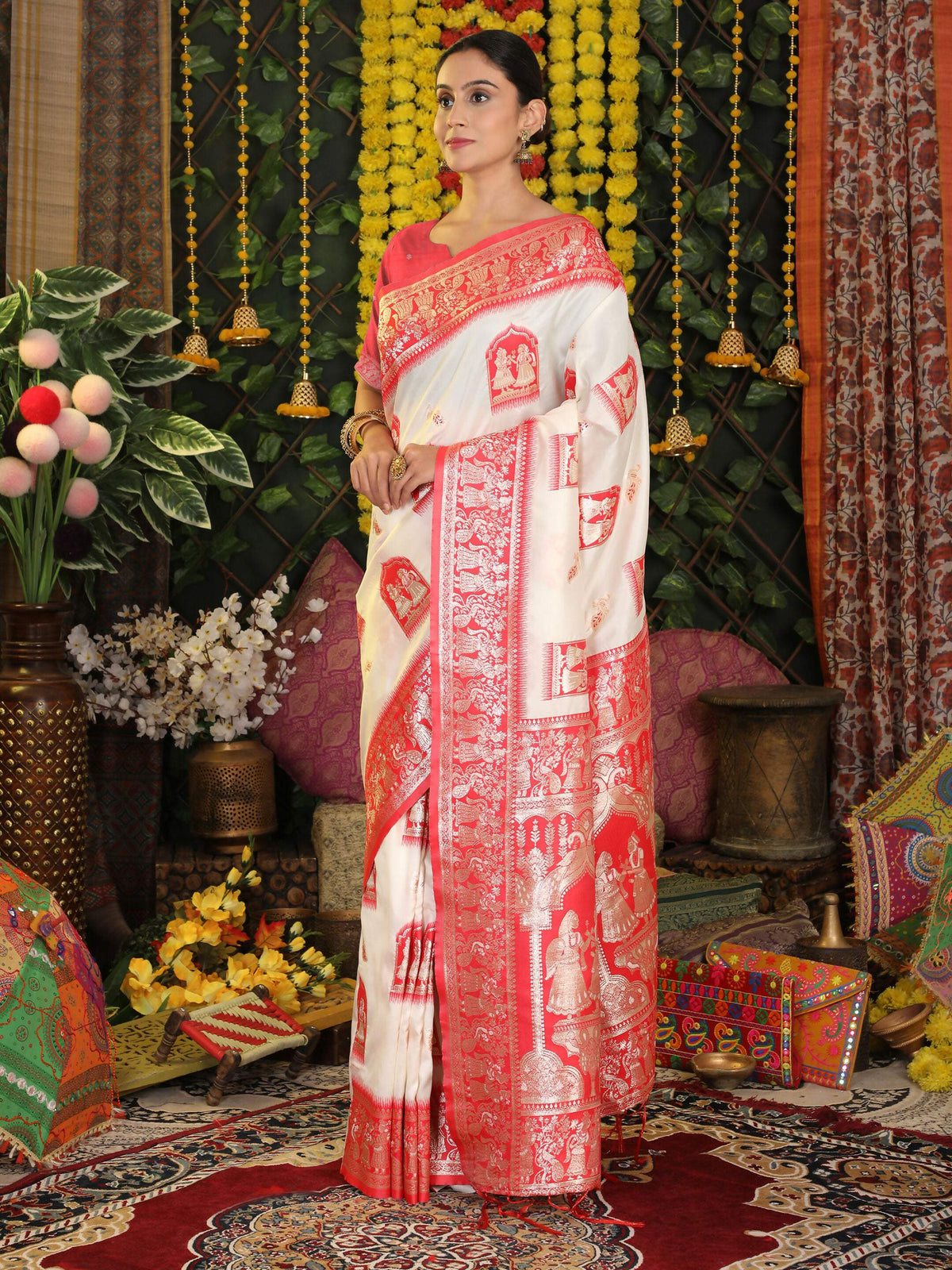 Shree Shyam Fashion Silk White Saree | Grocsy