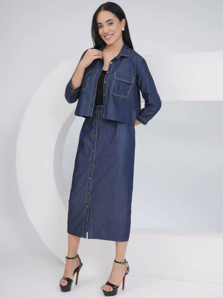 Joban Fashion Black Cotton Denim Pencil Skirt with Inner and Jacket | Grocsy