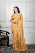 Morchari Yellow Pure Chiffon Hand Embroidery Saree And Stitched Blouse | Grocsy