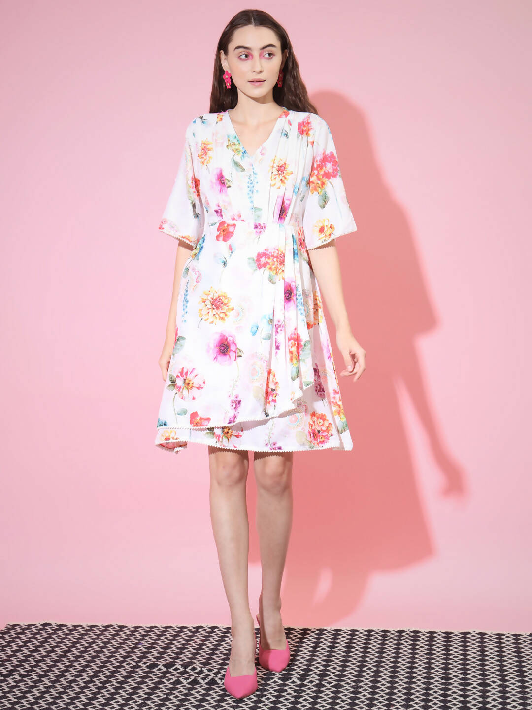 Myshka Women's Multi Floral Printed Empire Dress | Grocsy