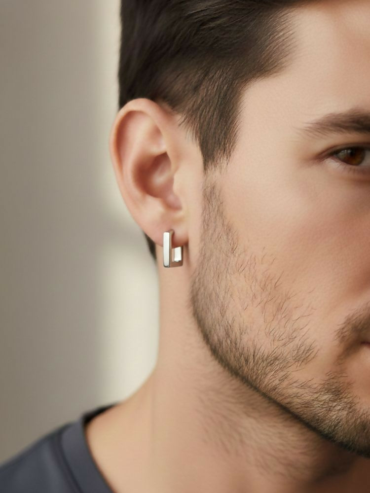 NVR Men's Set of 3 Multicolour Geomatric Shaped Hoop Earrings | Grocsy
