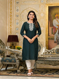 Juniper Women's Sea Green Ethnic Motif Printed Santoon Dress With Sequins & Thread Work | Grocsy